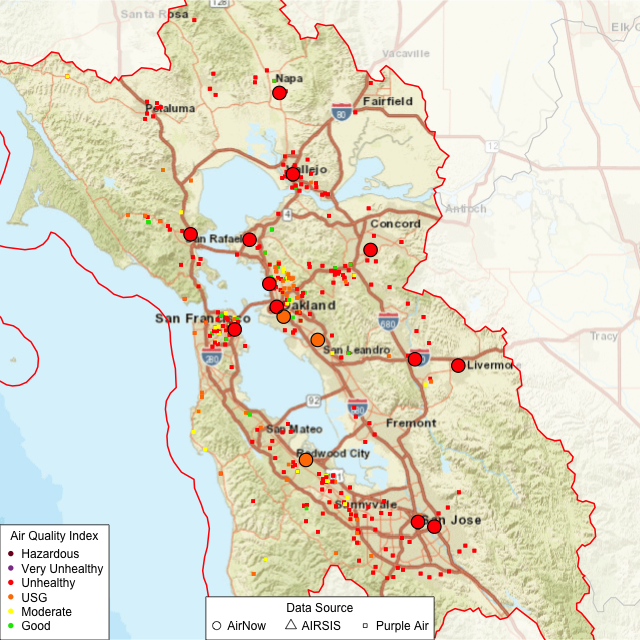 PM2.5 Monitoring network in San Francisco Bay.